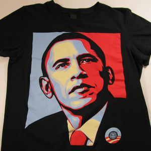 OBEY BARACK OBAMA Black Red Blue Medium T-Shirt